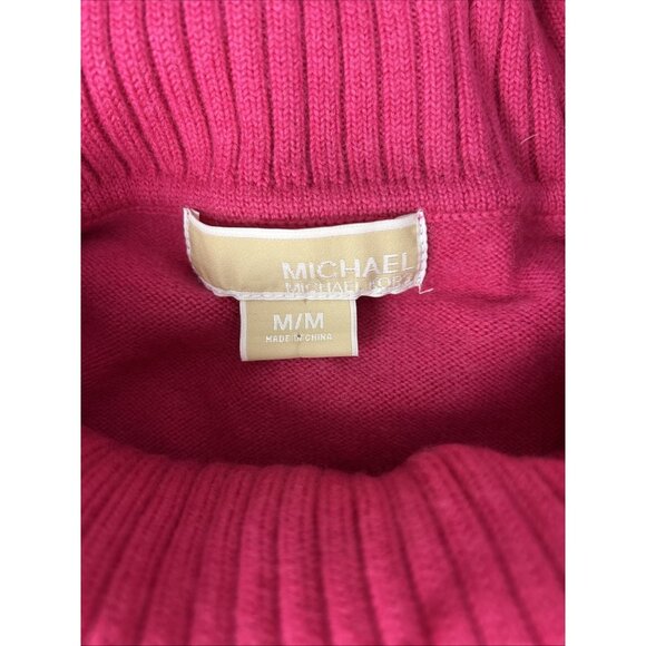 Michael Kors Sweater Dress Womens Size Medium Pink Fuscia Wool Blend Turtleneck - Picture 3 of 8